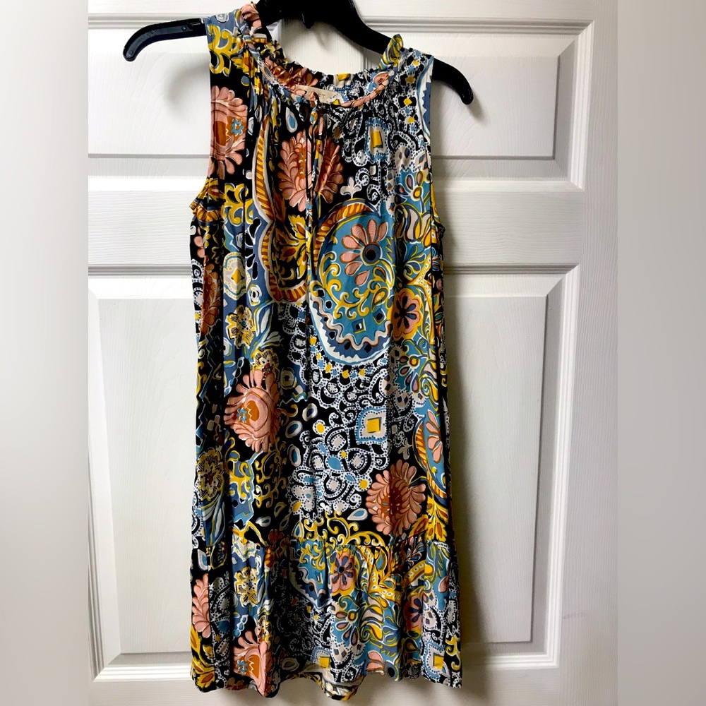 Loft Paisley Floral Print Summer Tank Swing Ruffle Bottom Dress